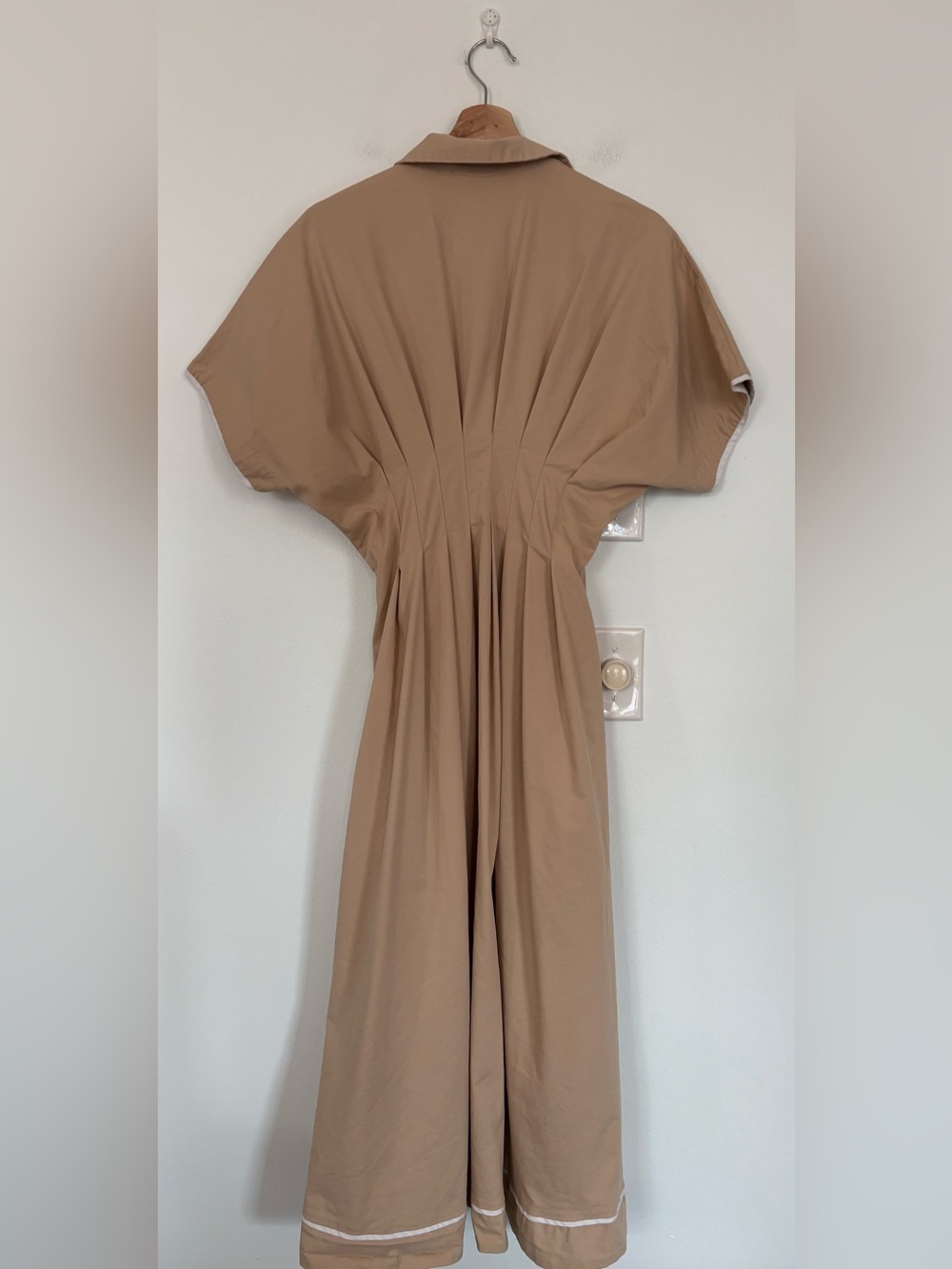 Anthropologie || Exquise Tobie Janie Midi Shirt Dress Fit + Flare Beige Tan S - Picture 6 of 10